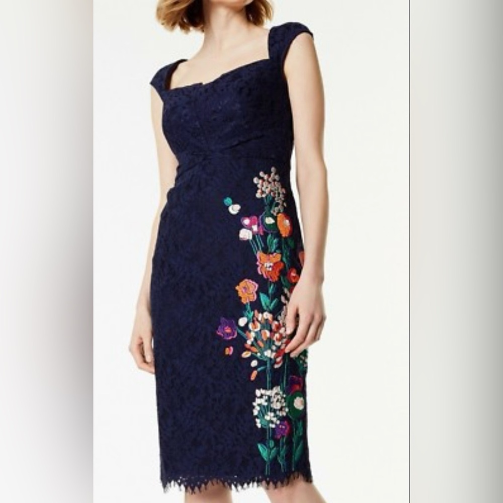 Karen Millen Navy Lace Embroidered Floral Dress Size 6